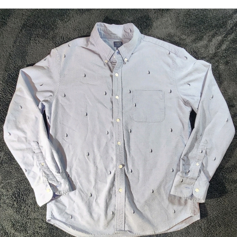 J.Crew Flex 100% Cotton Button-Down Shirt Men's Size Large Blue Sailboat